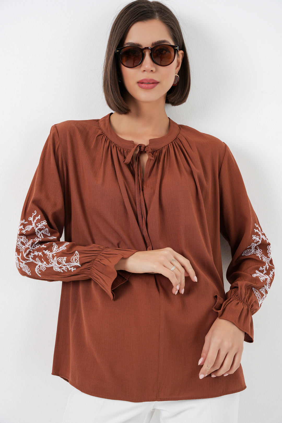 Bigdart Blouse tricotée brodée pour femme 941 - Terre cuite