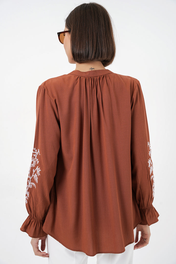 Bigdart Blouse tricotée brodée pour femme 941 - Terre cuite