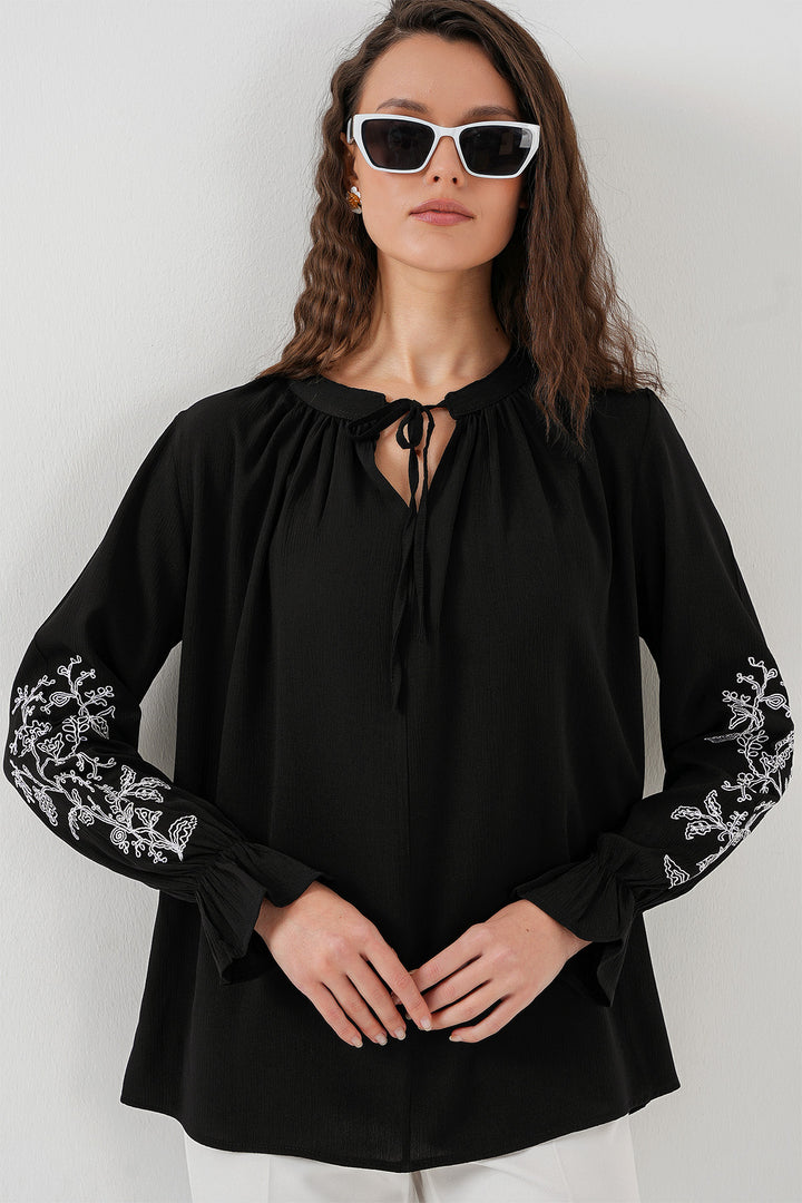 Bigdart Kadın Nakışlı Örme Bluz 941 - Noir