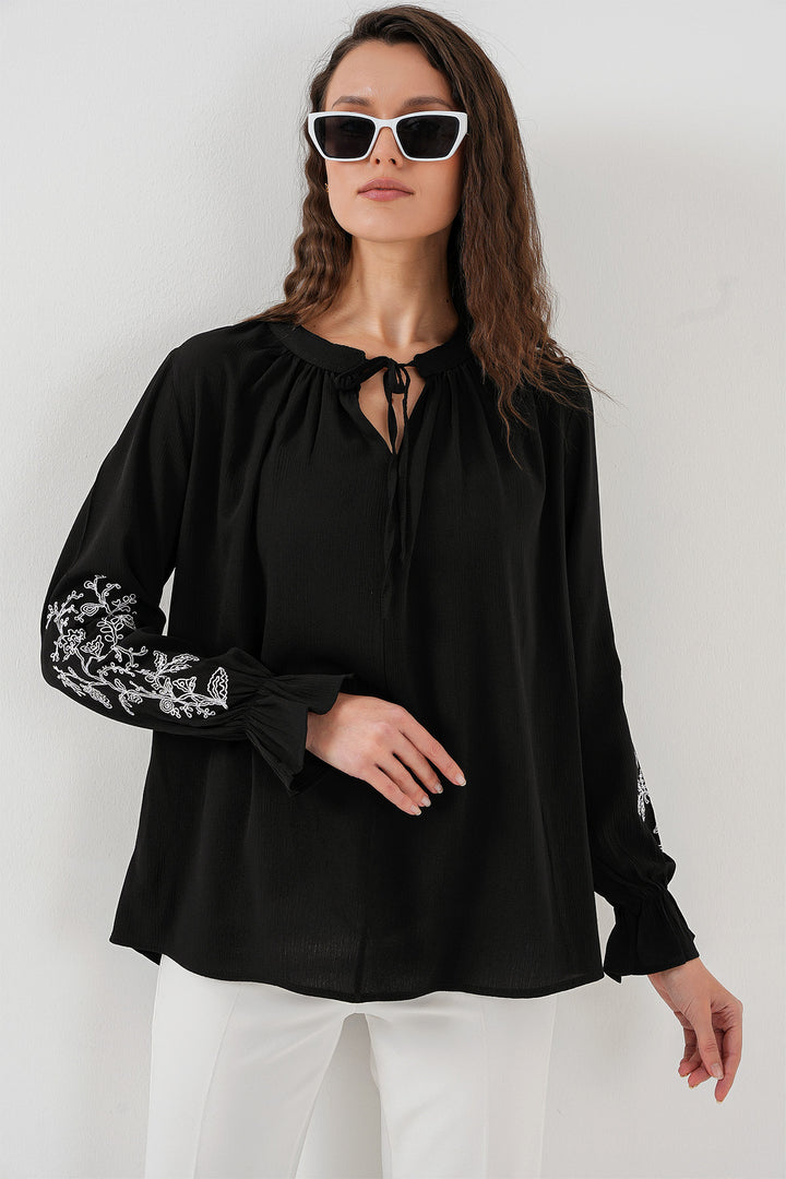 Bigdart Kadın Nakışlı Örme Bluz 941 - Noir