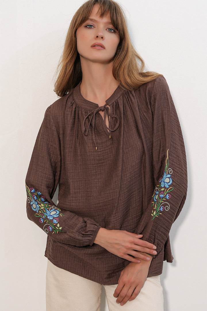 Bigdart Blouse oversize brodée pour femme 1000 - Marron