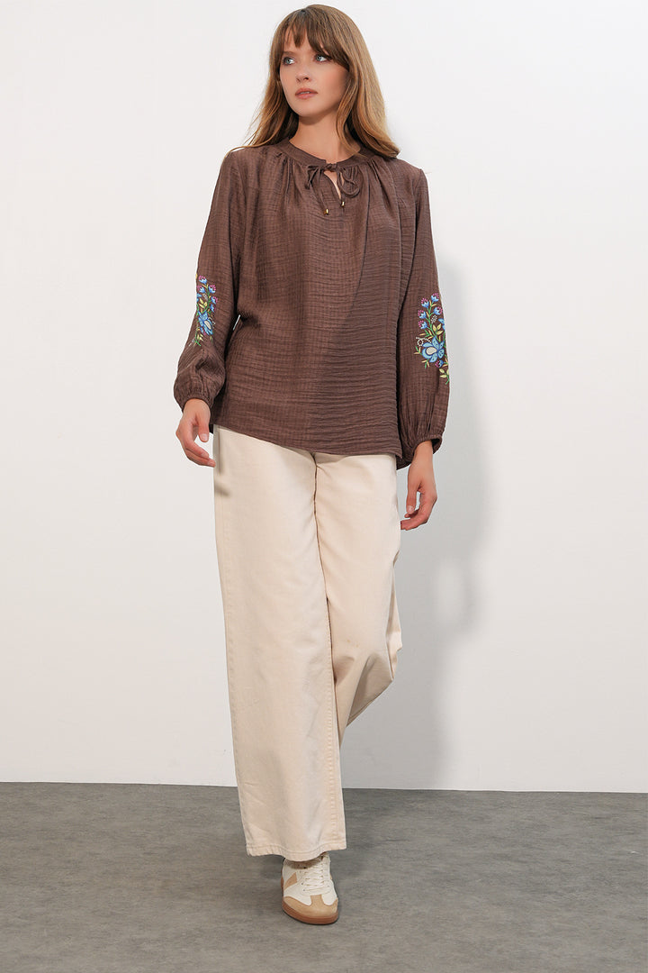 Bigdart Blouse oversize brodée pour femme 1000 - Marron