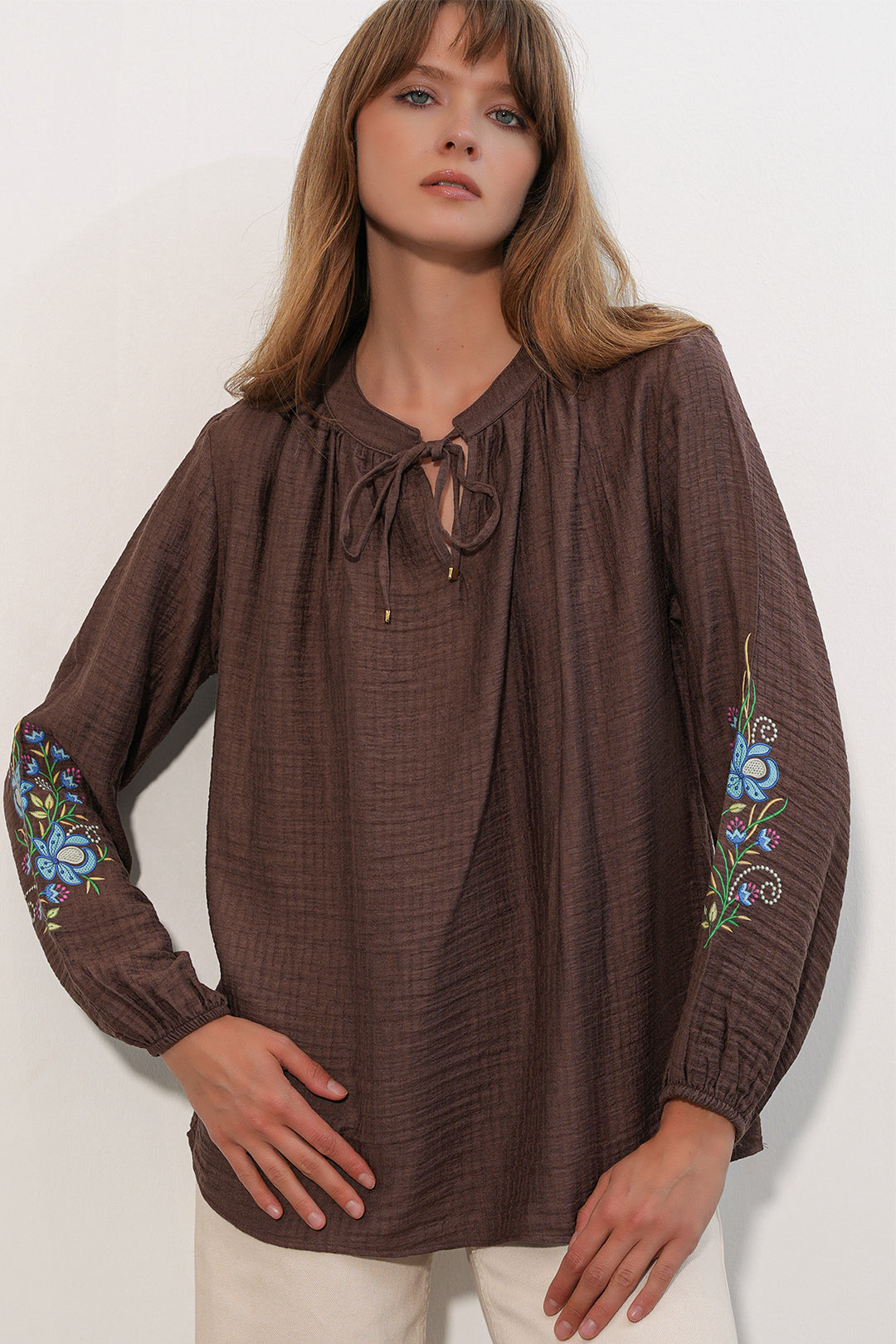 Bigdart Blouse oversize brodée pour femme 1000 - Marron