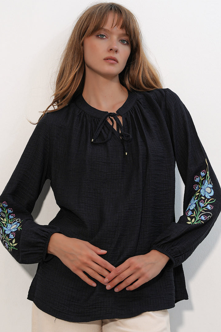 Bigdart Blouse oversize brodée pour femme 1000 - Noir