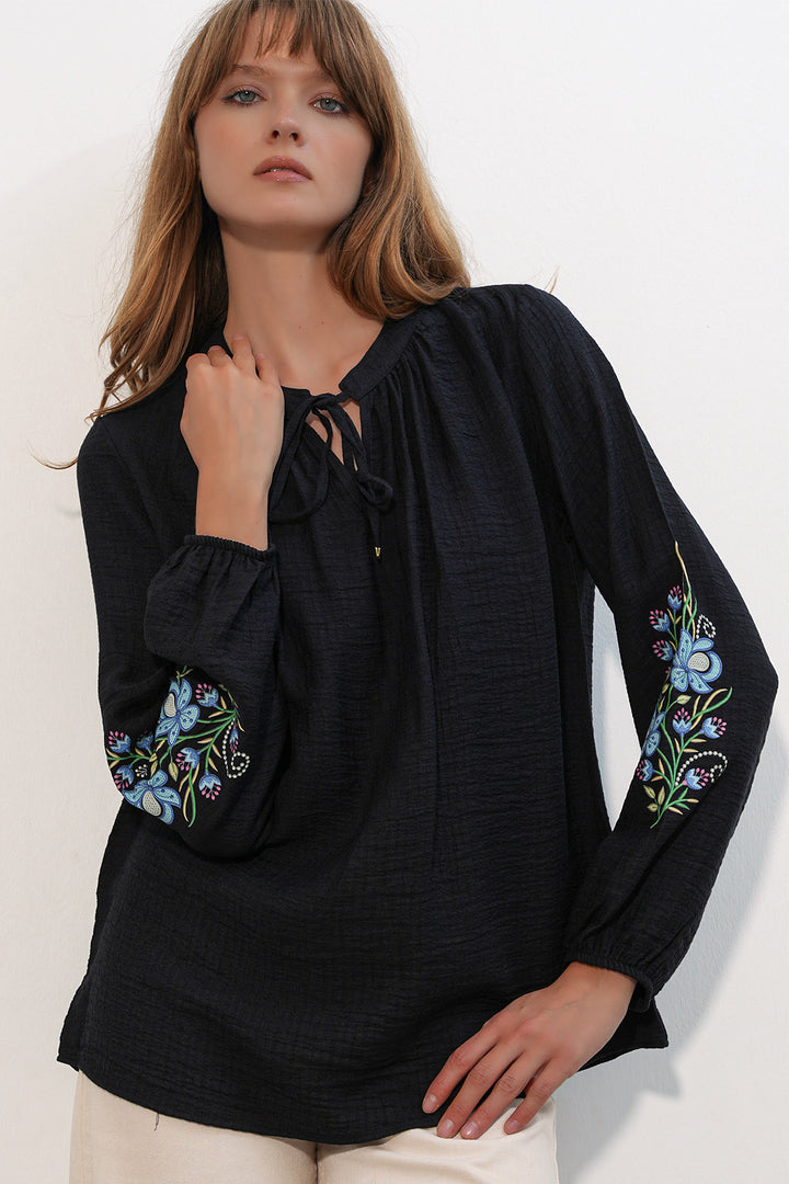 Bigdart Blouse oversize brodée pour femme 1000 - Noir