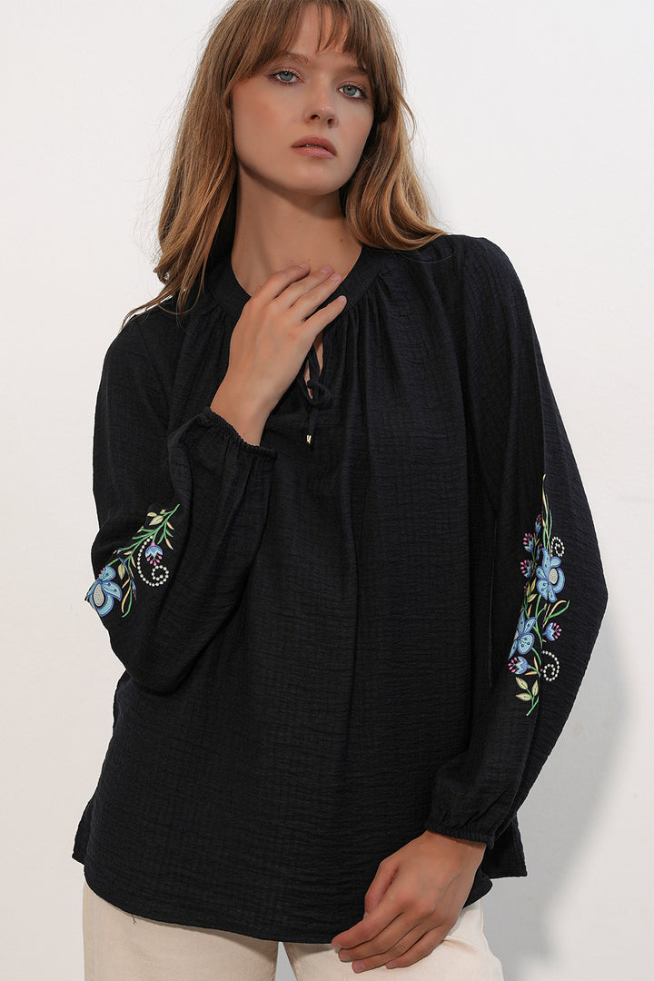 Bigdart Blouse oversize brodée pour femme 1000 - Noir