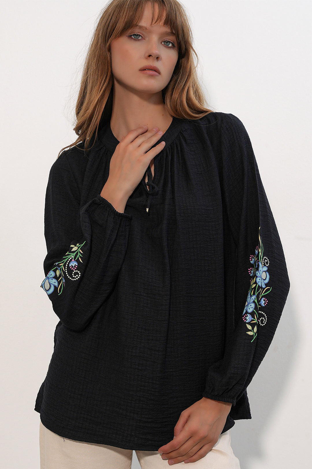 Bigdart Blouse oversize brodée pour femme 1000 - Noir