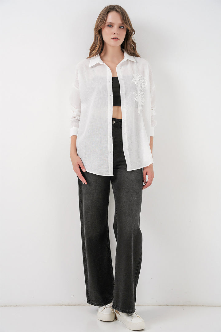 Bigdart Chemise en lin oversize pour femme 20338 - Blanc