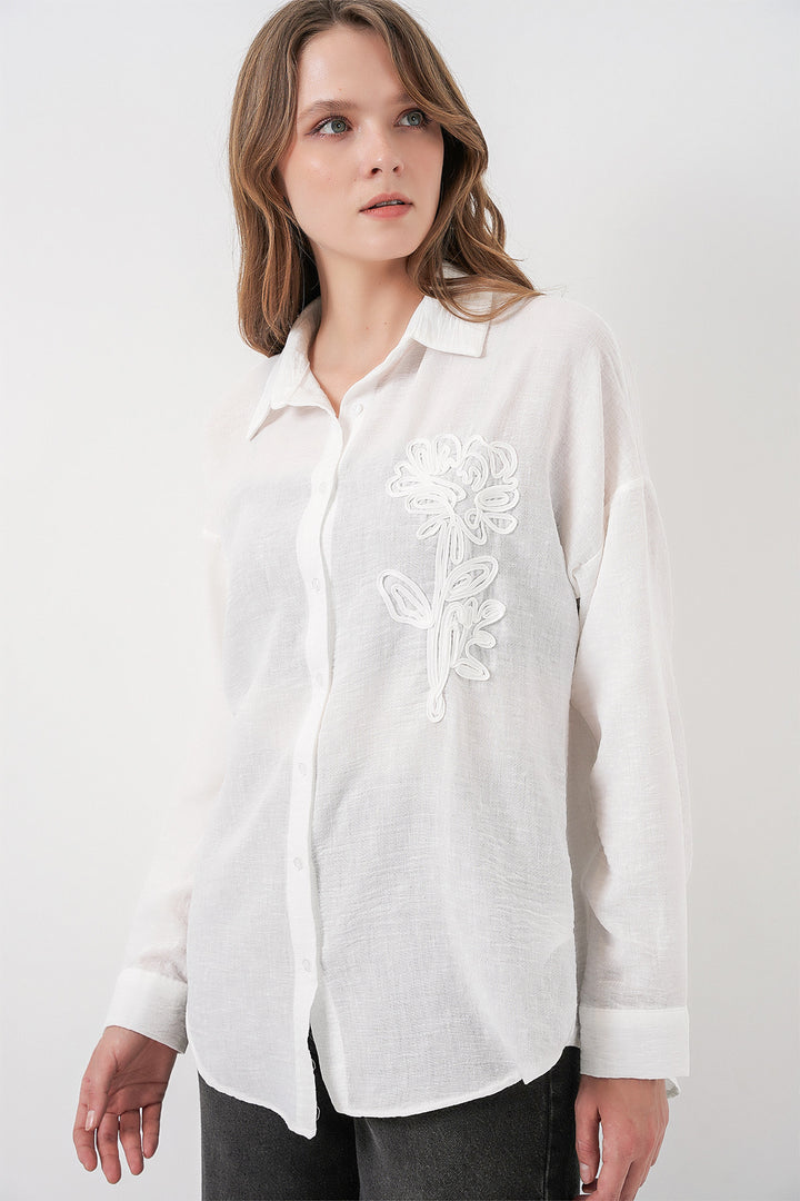 Bigdart Chemise en lin oversize pour femme 20338 - Blanc