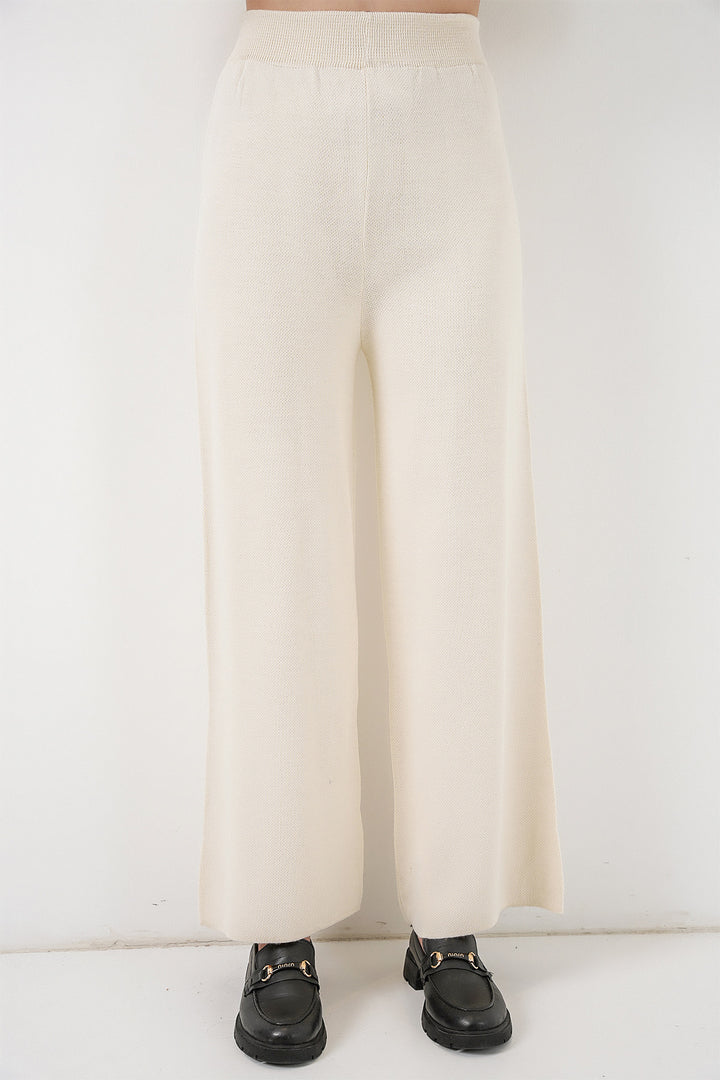 Bigdart Ensemble Tricot Cardigan avec Broderie et Pantalon pour Femmes 15963 - Écru