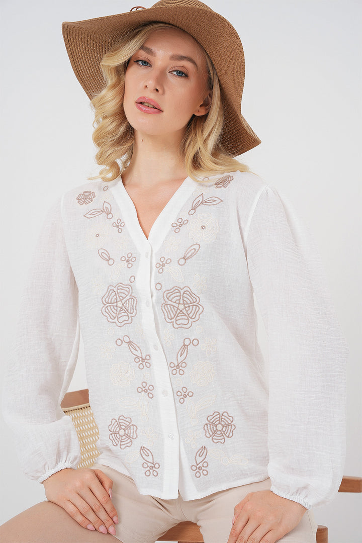 Bigdart Blouse à manches longues brodée pour femme 963 - Marron
