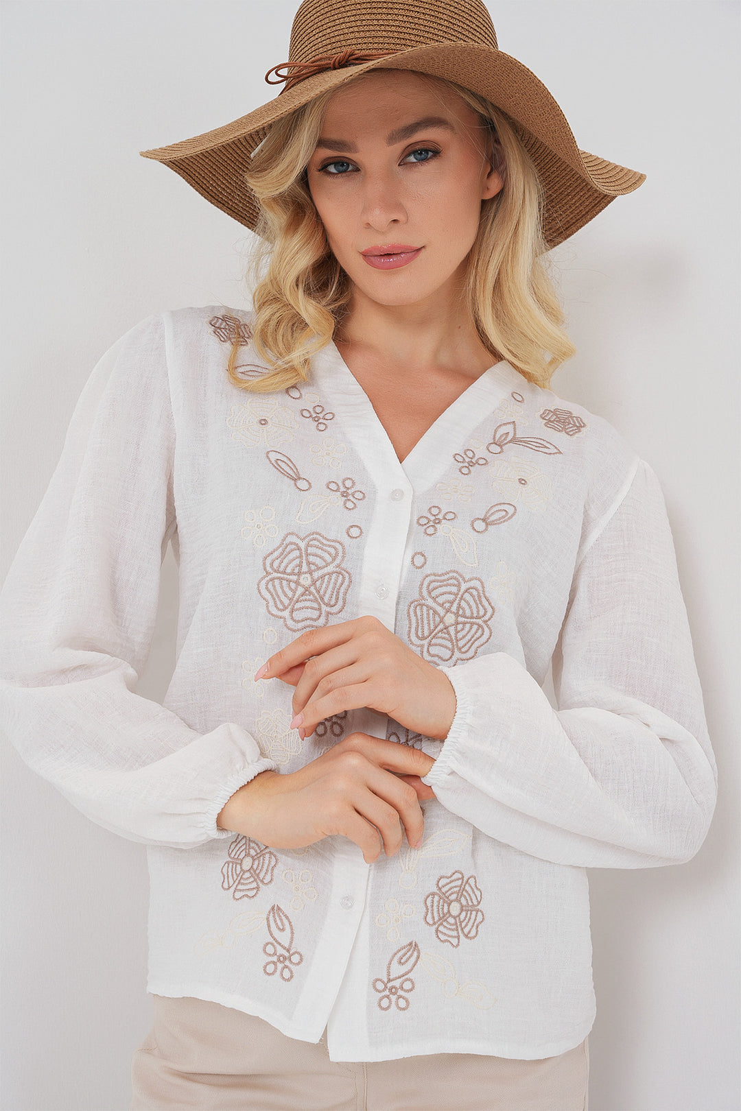 Bigdart Blouse à manches longues brodée pour femme 963 - Marron