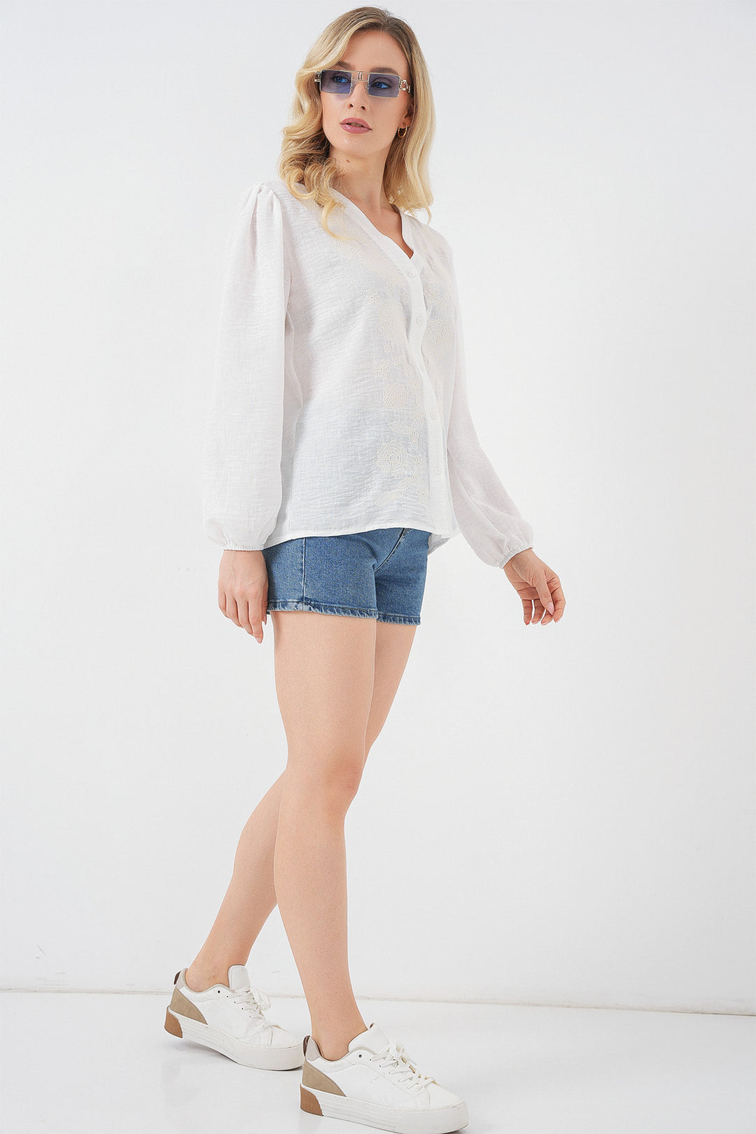 Bigdart Blouse à manches longues brodée pour femme 963 - Crème