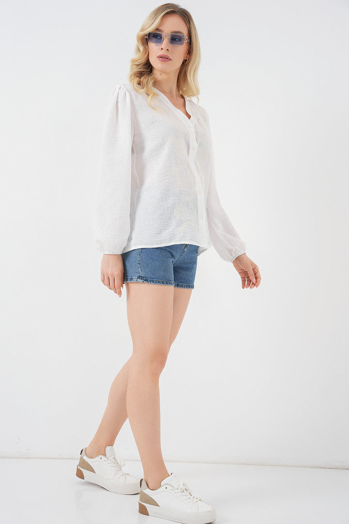 Bigdart Blouse à manches longues brodée pour femme 963 - Crème