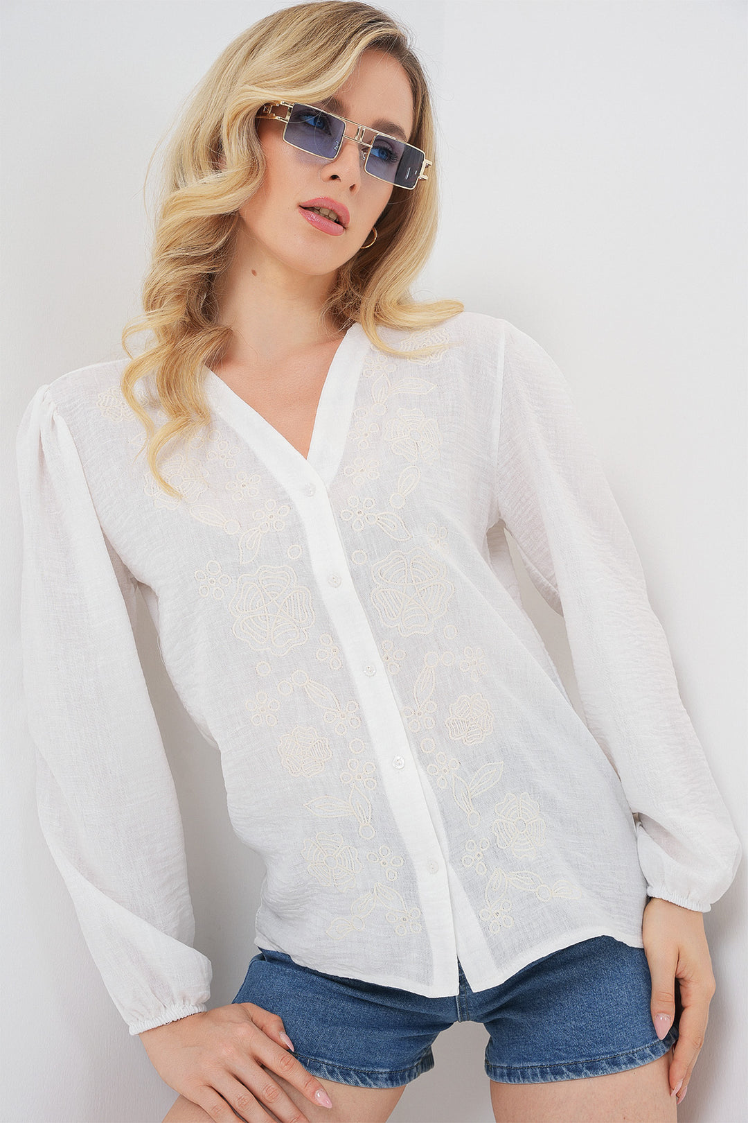 Bigdart Blouse à manches longues brodée pour femme 963 - Crème