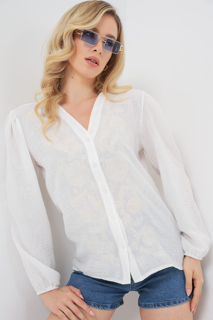 Bigdart Blouse à manches longues brodée pour femme 963 - Crème