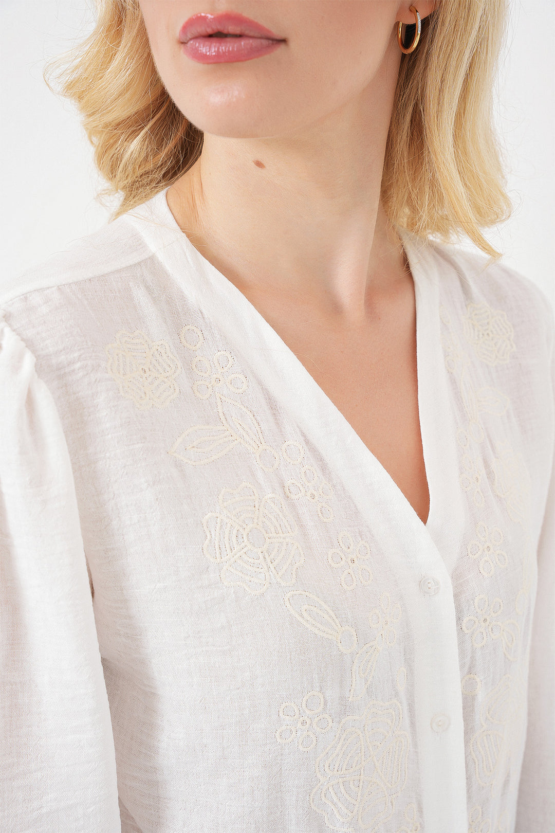 Bigdart Blouse à manches longues brodée pour femme 963 - Crème