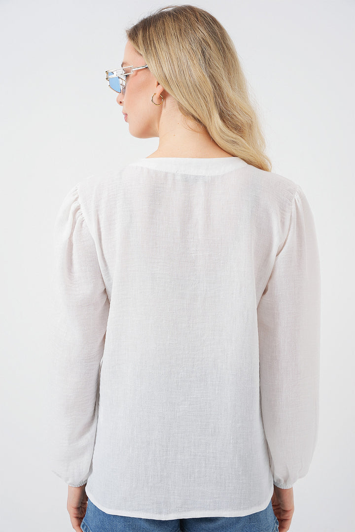Bigdart Blouse à manches longues brodée pour femme 963 - Crème