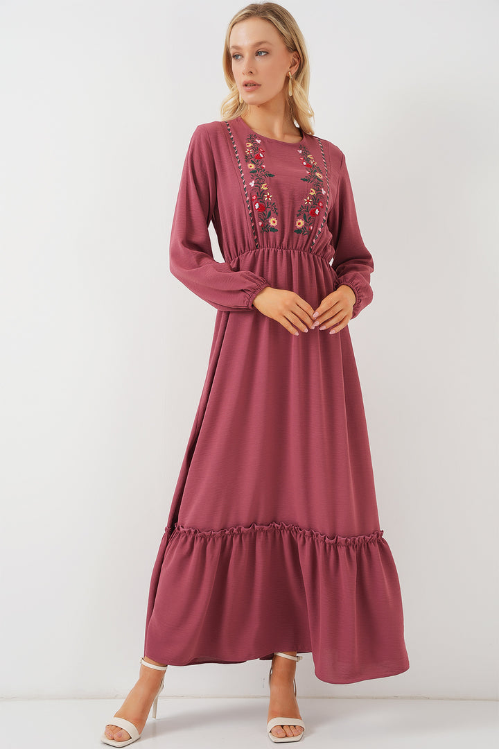 Bigdart Robe de Modestie Longue Brodée pour Femme 2550 - gül kurusu