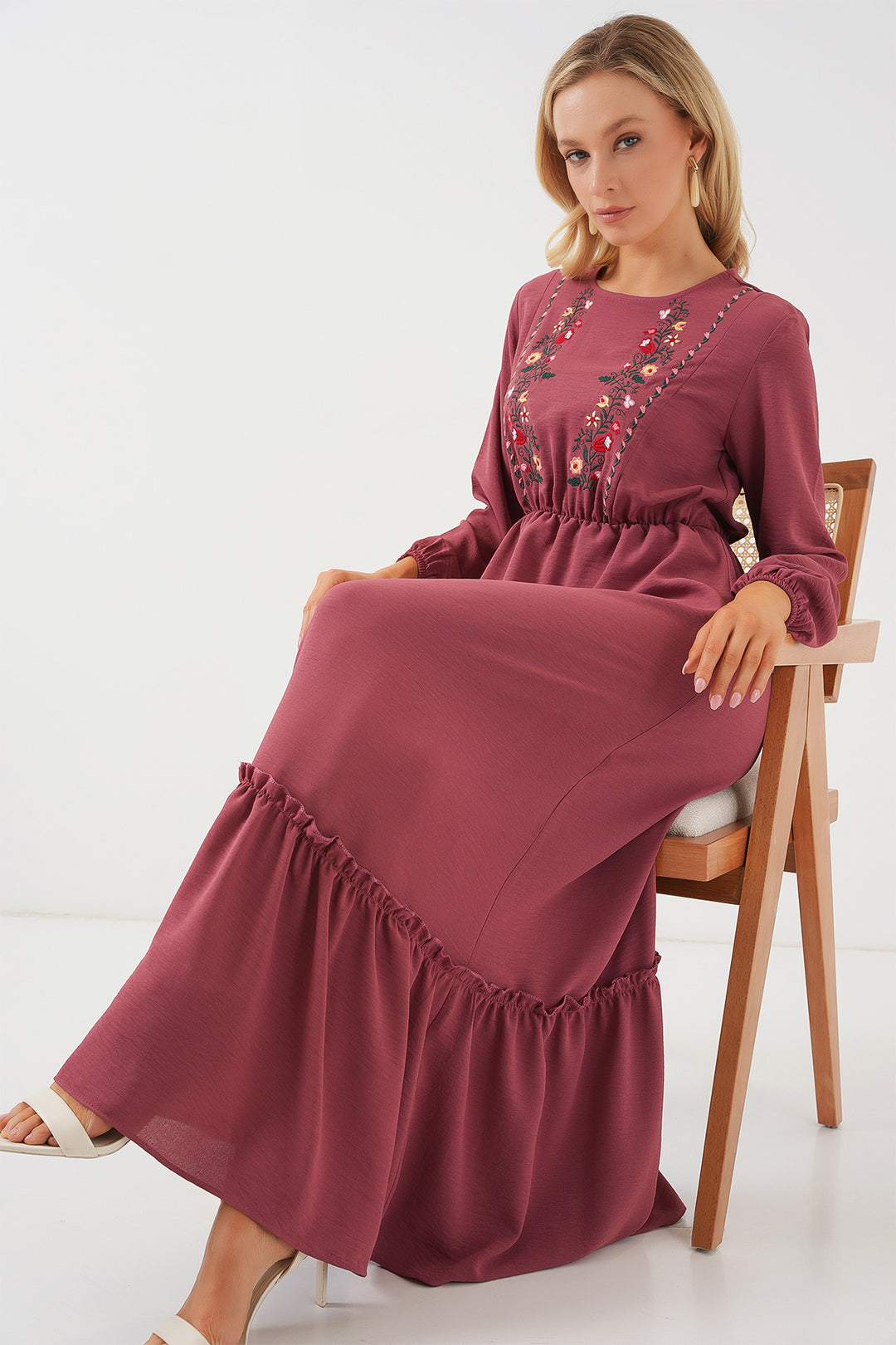 Bigdart Robe de Modestie Longue Brodée pour Femme 2550 - gül kurusu