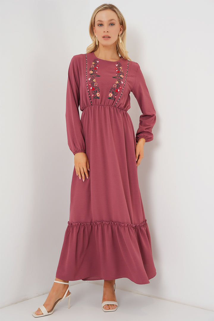 Bigdart Robe de Modestie Longue Brodée pour Femme 2550 - gül kurusu
