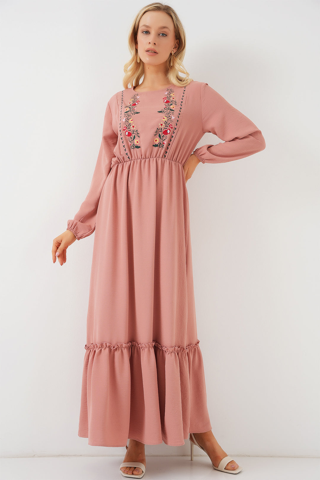 Bigdart Robe de hijab brodée longue pour femme 2550 - Poudré