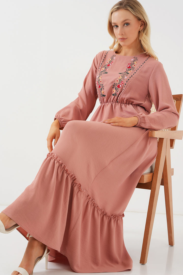 Bigdart Robe de hijab brodée longue pour femme 2550 - Poudré