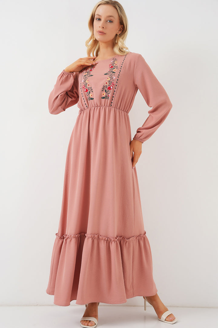 Bigdart Robe de hijab brodée longue pour femme 2550 - Poudré