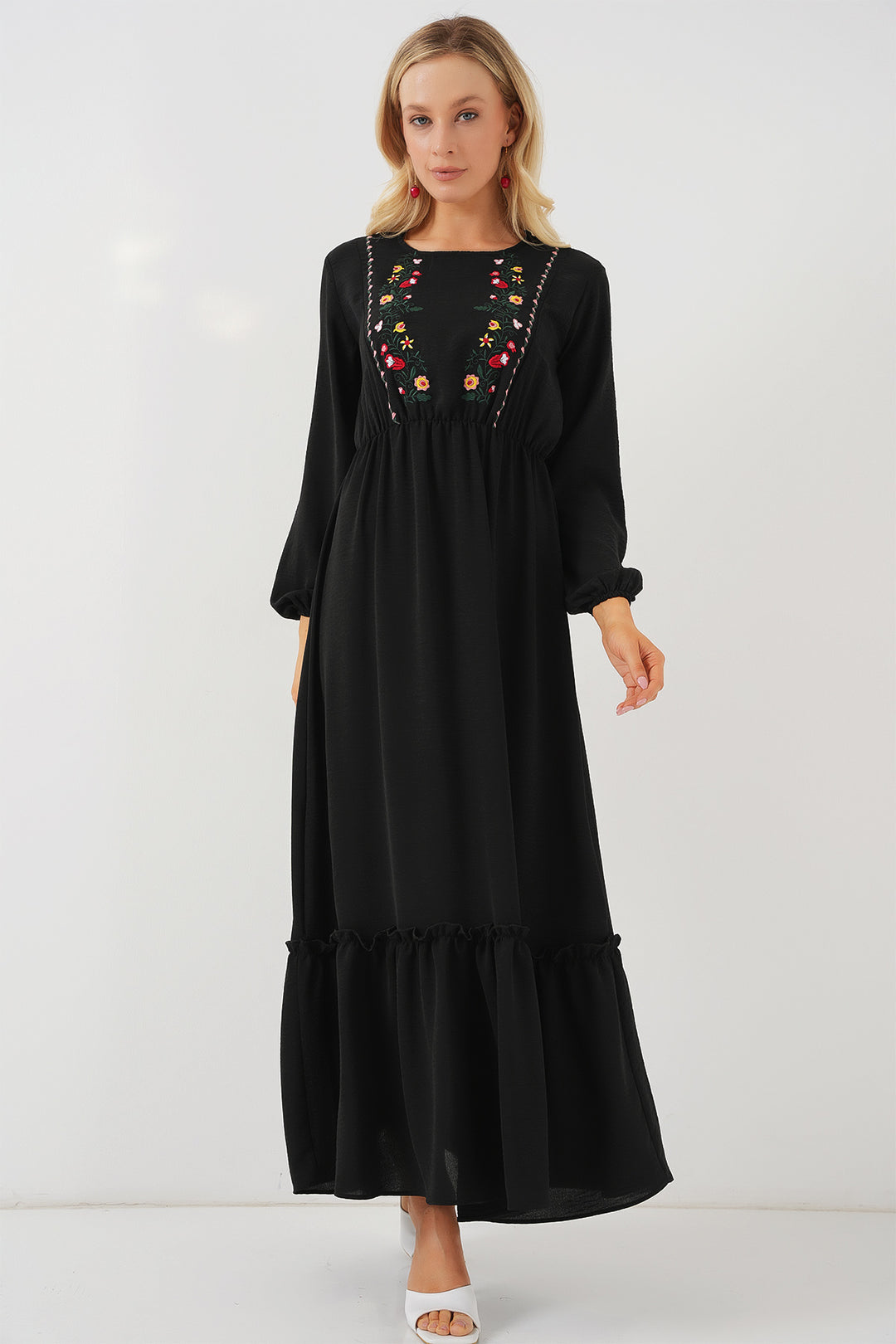 Bigdart Robe longue de modestie brodée pour femme 2550 - Noir