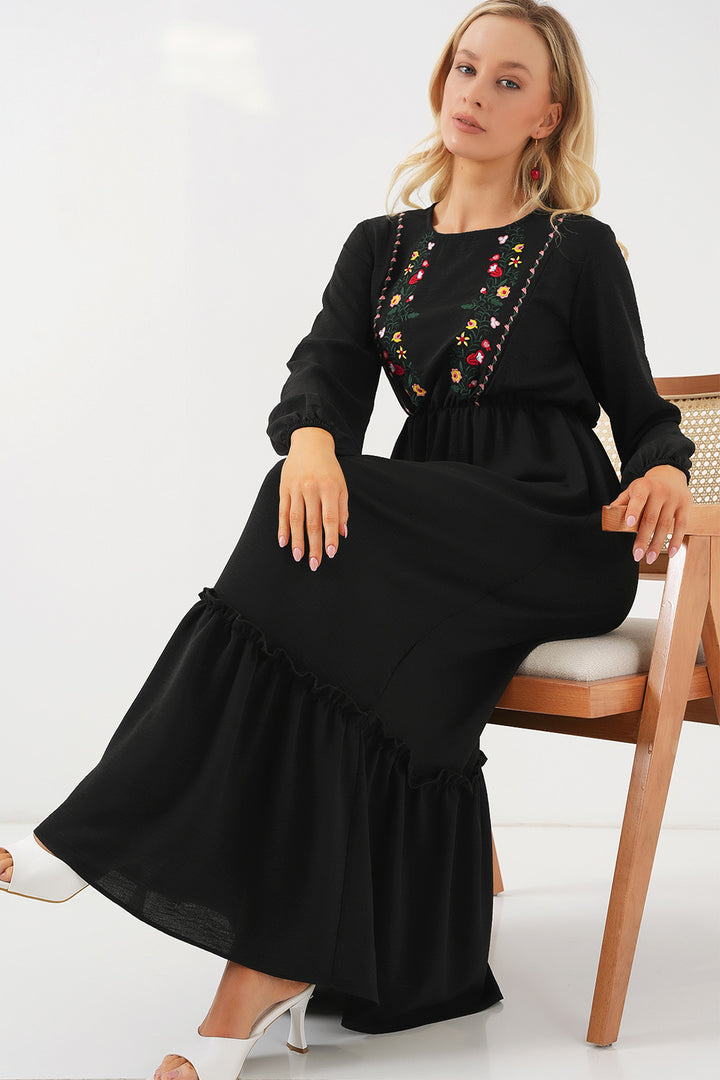 Bigdart Robe longue de modestie brodée pour femme 2550 - Noir