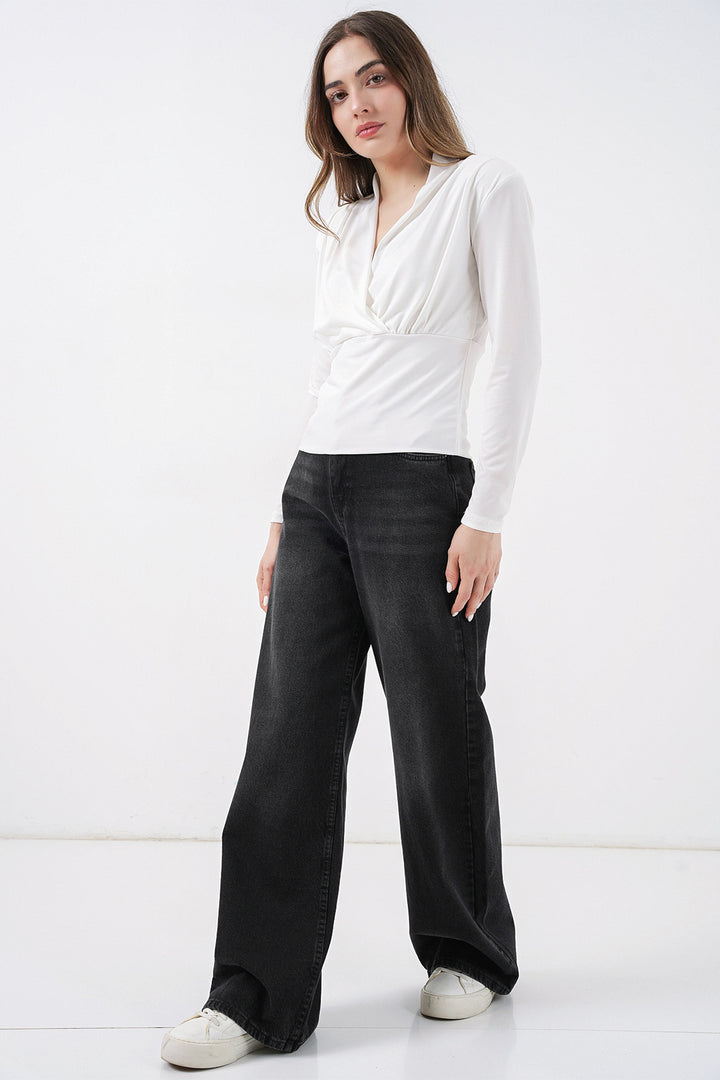 Bigdart Blouse Croisée à Épaules Rembourrées Femme 942 - Blanc