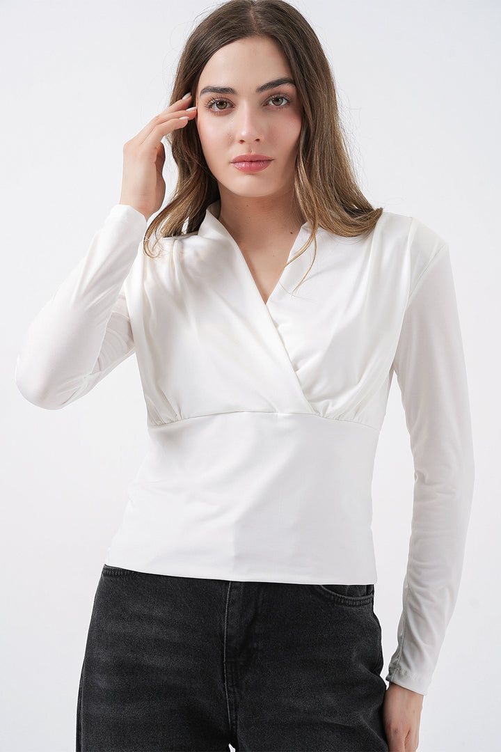 Bigdart Blouse Croisée à Épaules Rembourrées Femme 942 - Blanc