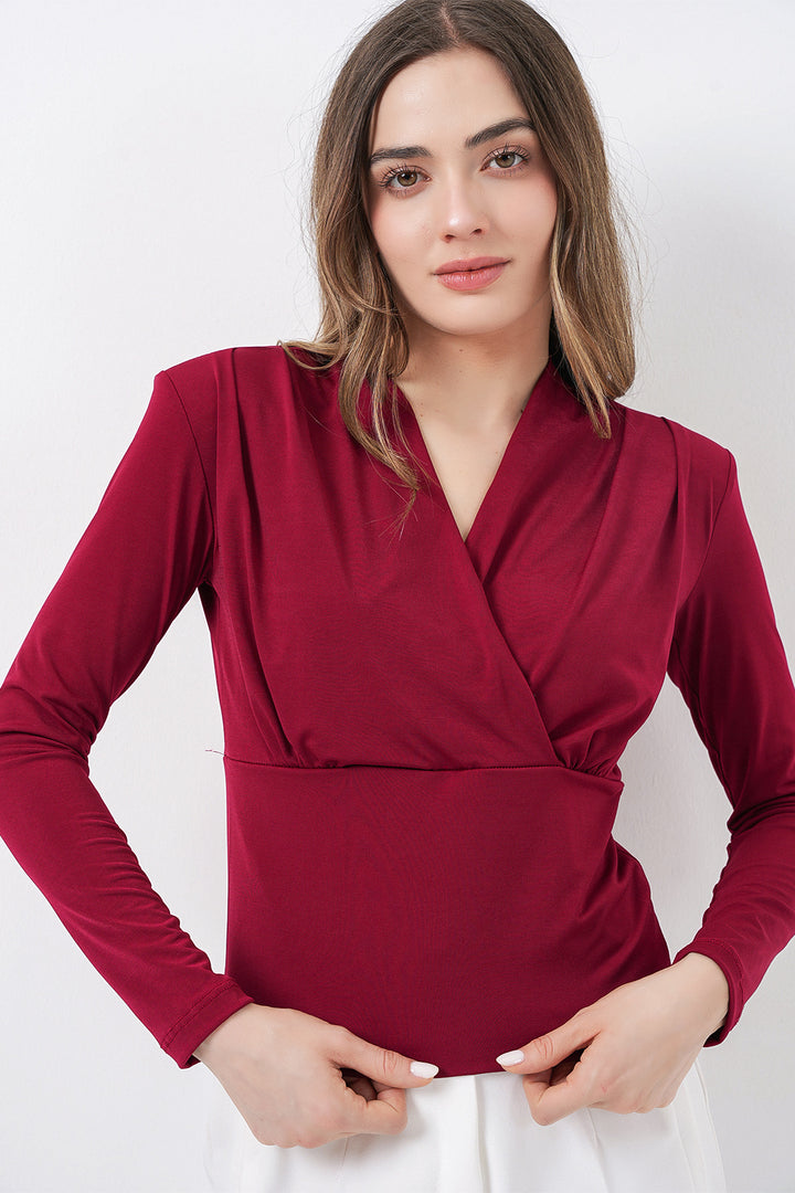 Bigdart Blouse Croisée à Épaules Rembourrées Femme 942 - Bordeaux