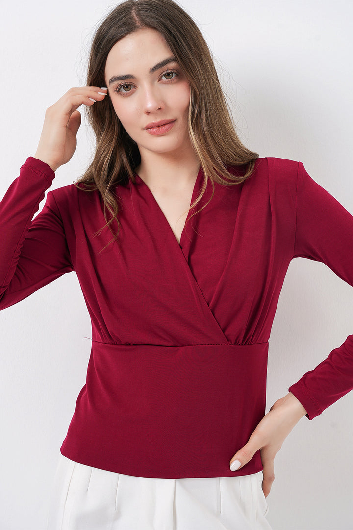 Bigdart Blouse Croisée à Épaules Rembourrées Femme 942 - Bordeaux