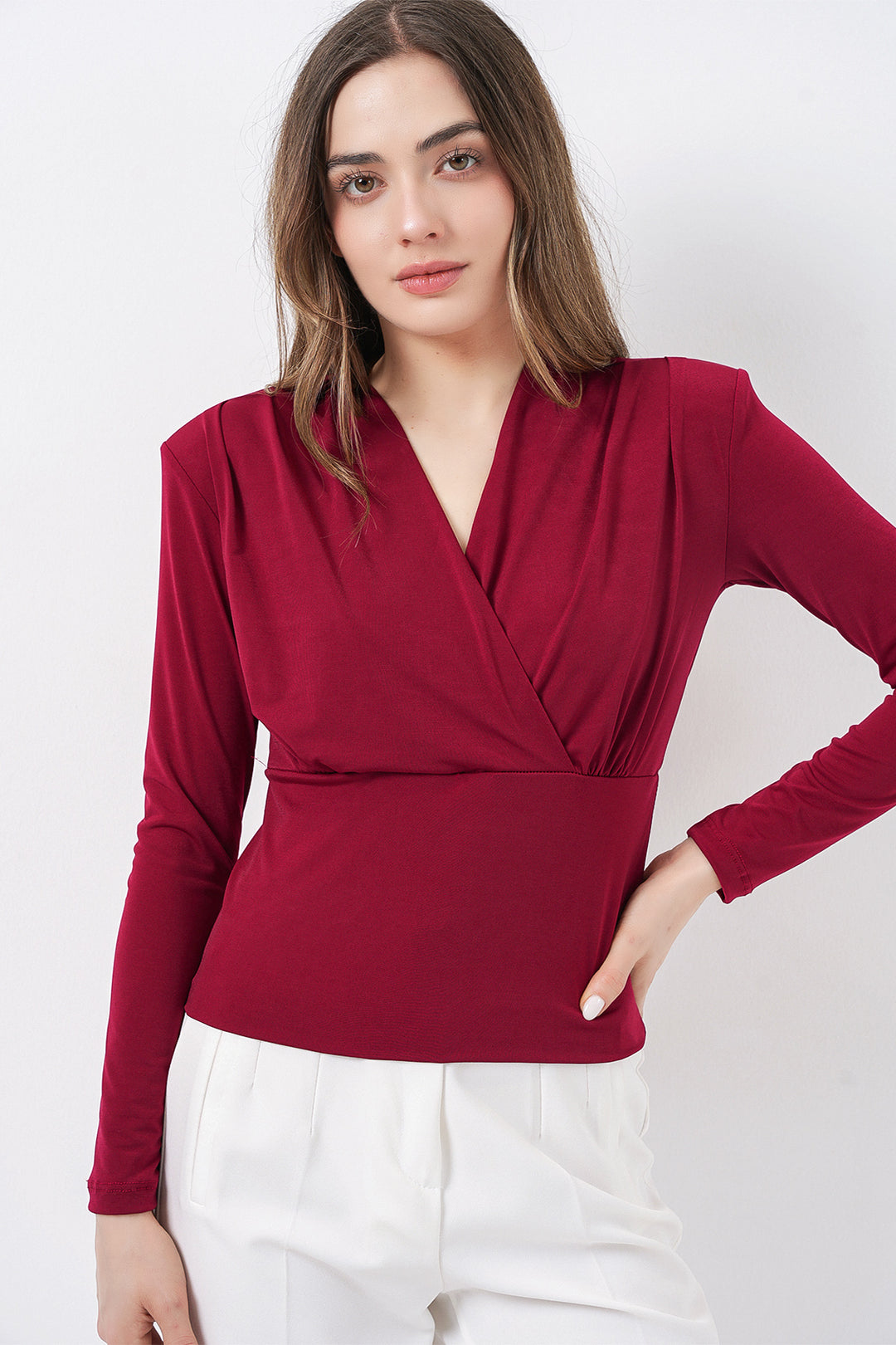 Bigdart Blouse Croisée à Épaules Rembourrées Femme 942 - Bordeaux