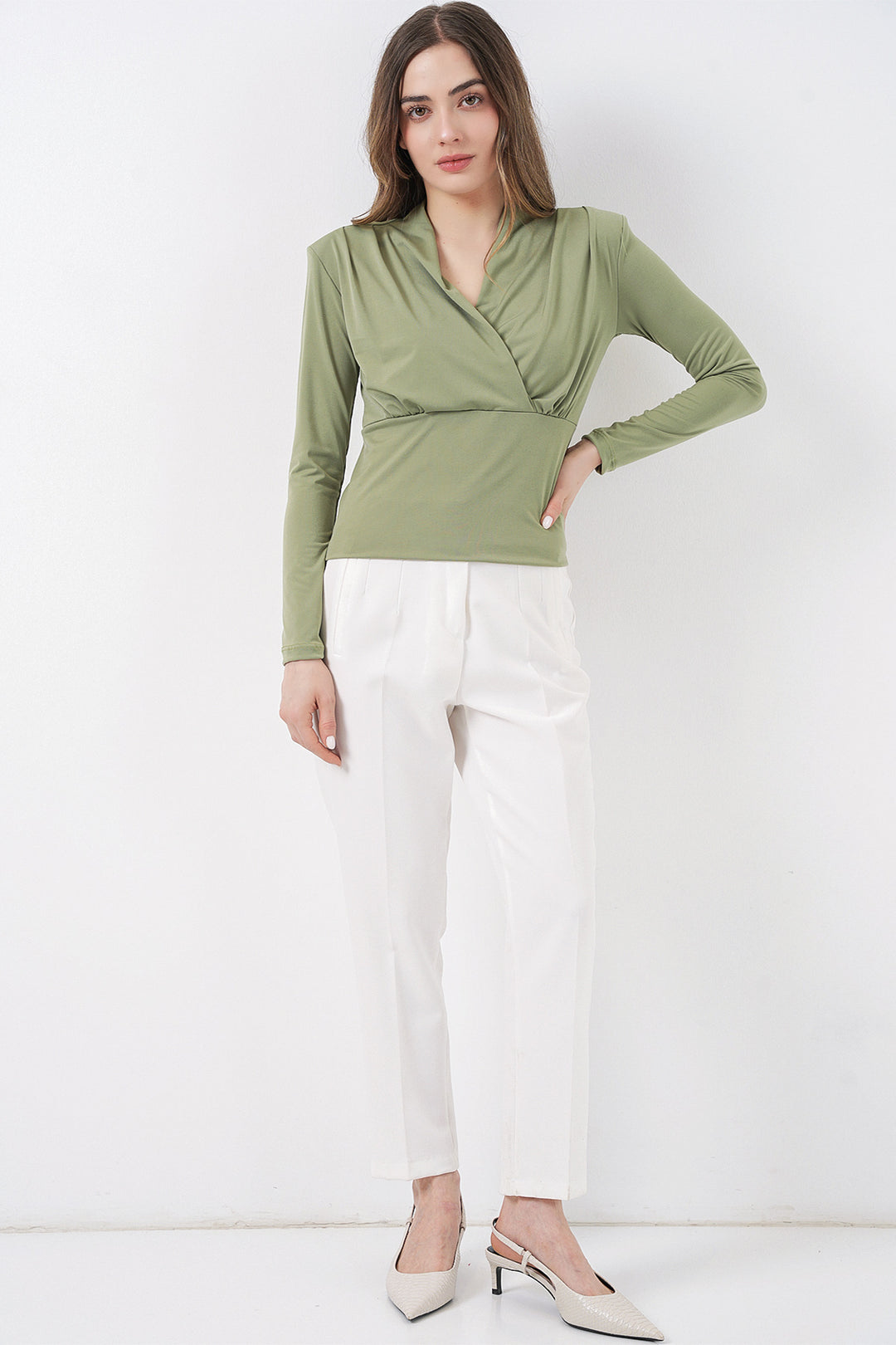 Bigdart Blouse Croisée à Épaules Rembourrées Femme 942 - Vert clair