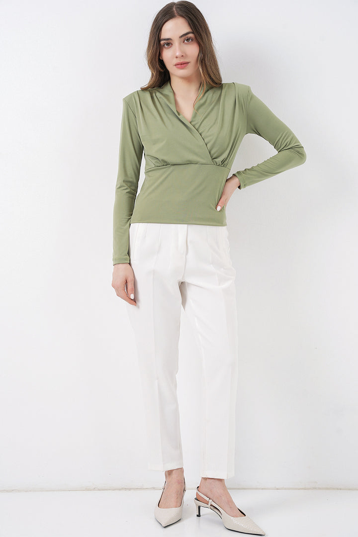Bigdart Blouse Croisée à Épaules Rembourrées Femme 942 - Vert clair
