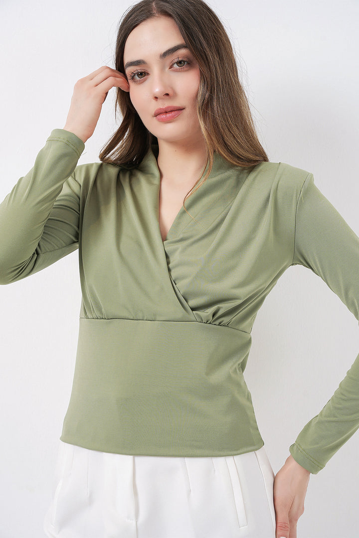 Bigdart Blouse Croisée à Épaules Rembourrées Femme 942 - Vert clair