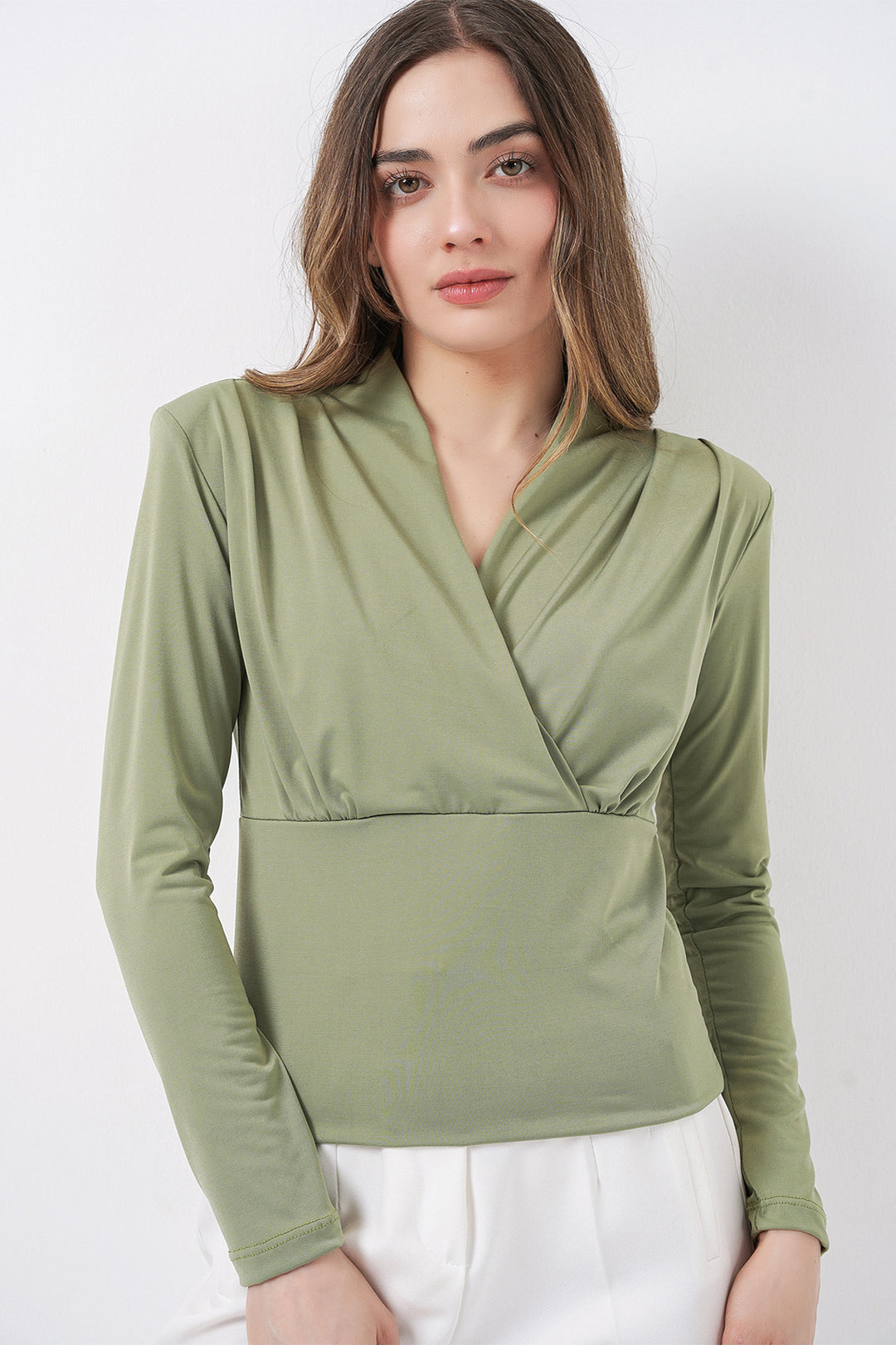 Bigdart Blouse Croisée à Épaules Rembourrées Femme 942 - Vert clair