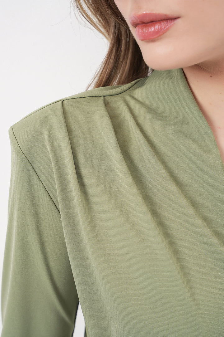Bigdart Blouse Croisée à Épaules Rembourrées Femme 942 - Vert clair