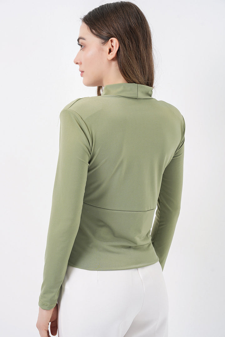 Bigdart Blouse Croisée à Épaules Rembourrées Femme 942 - Vert clair
