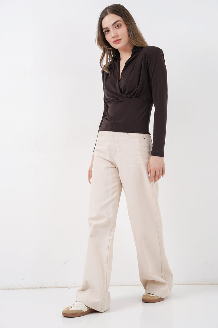 Bigdart Blouse Croisée à Épaules Rembourrées Femme 942 - Marron