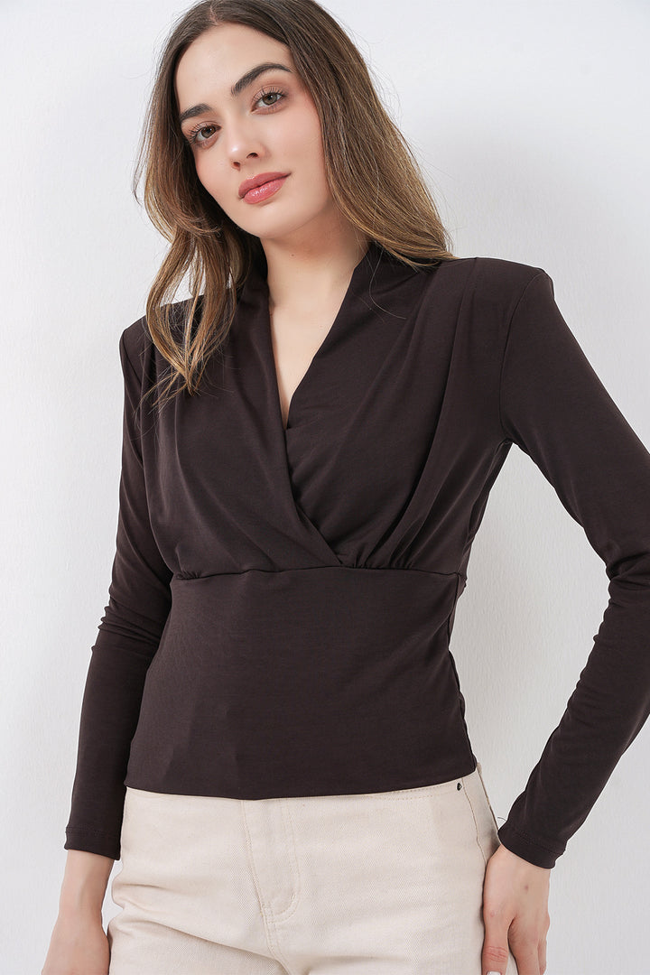 Bigdart Blouse Croisée à Épaules Rembourrées Femme 942 - Marron