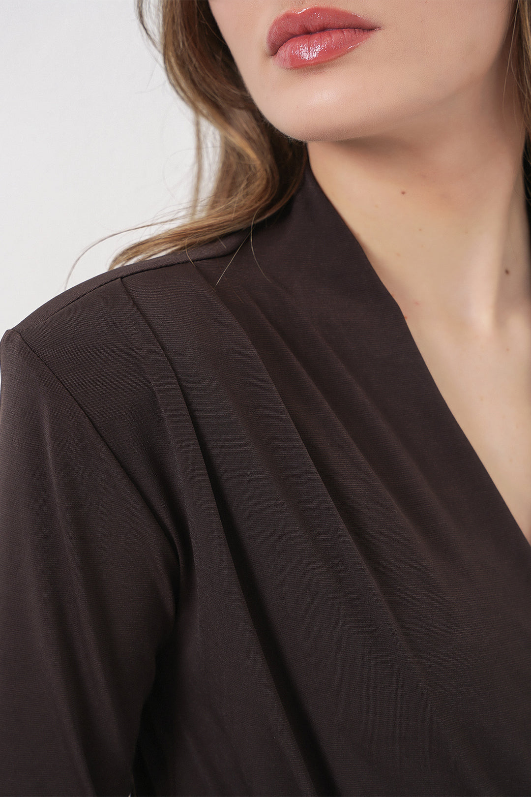 Bigdart Blouse Croisée à Épaules Rembourrées Femme 942 - Marron