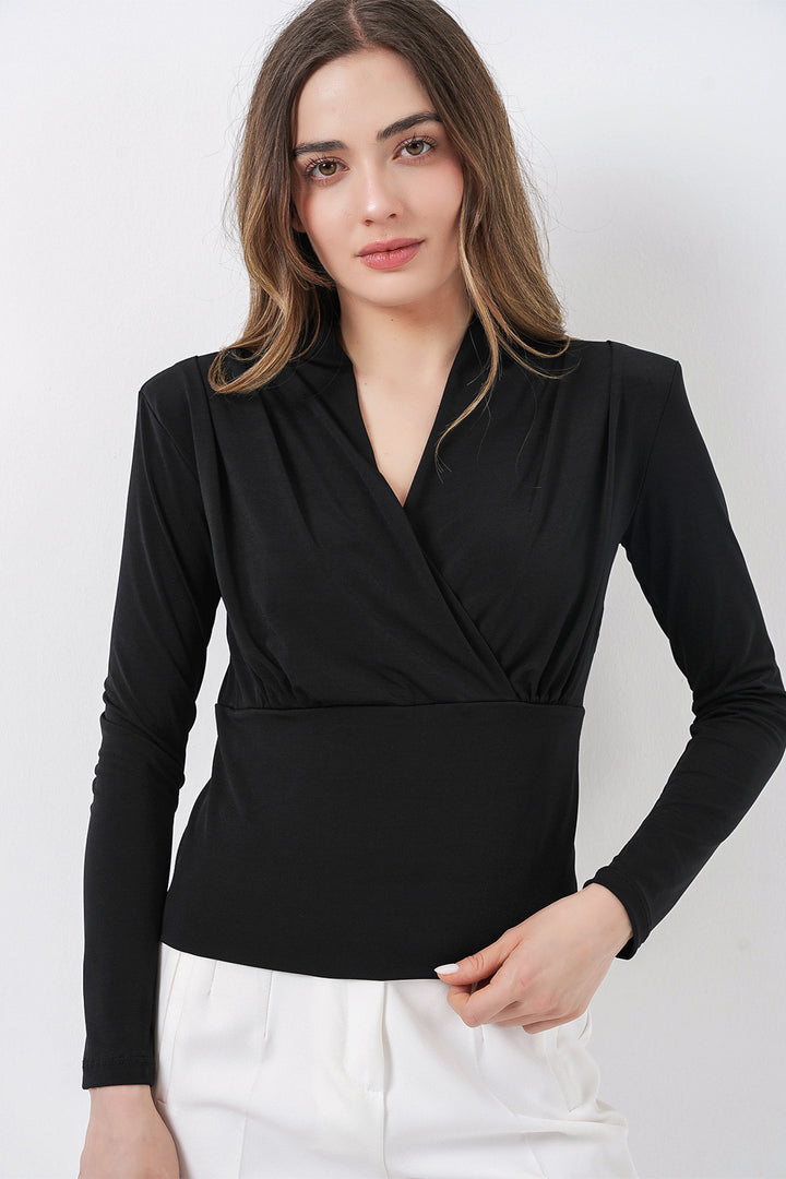 Bigdart Blouse Croisée à Épaules Rembourrées Femme 942 - Noir