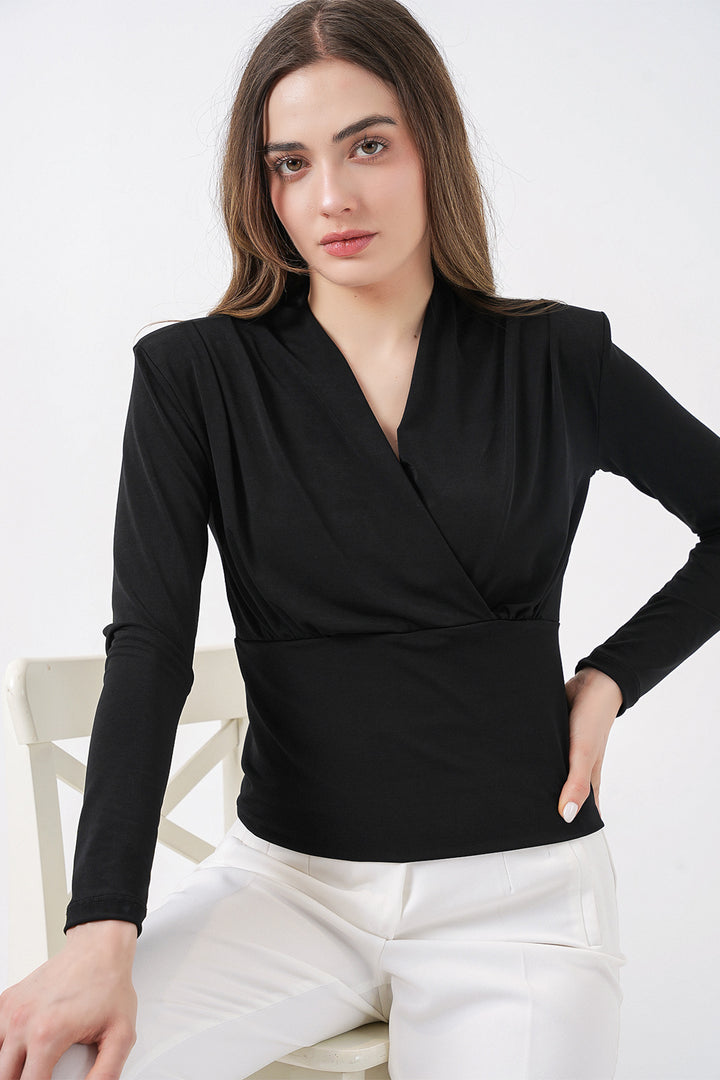 Bigdart Blouse Croisée à Épaules Rembourrées Femme 942 - Noir