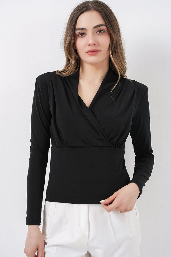Bigdart Blouse Croisée à Épaules Rembourrées Femme 942 - Noir