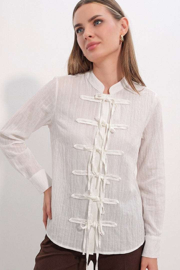 Bigdart Chemise rayée à nouer devant pour femme 20404 - Blanc
