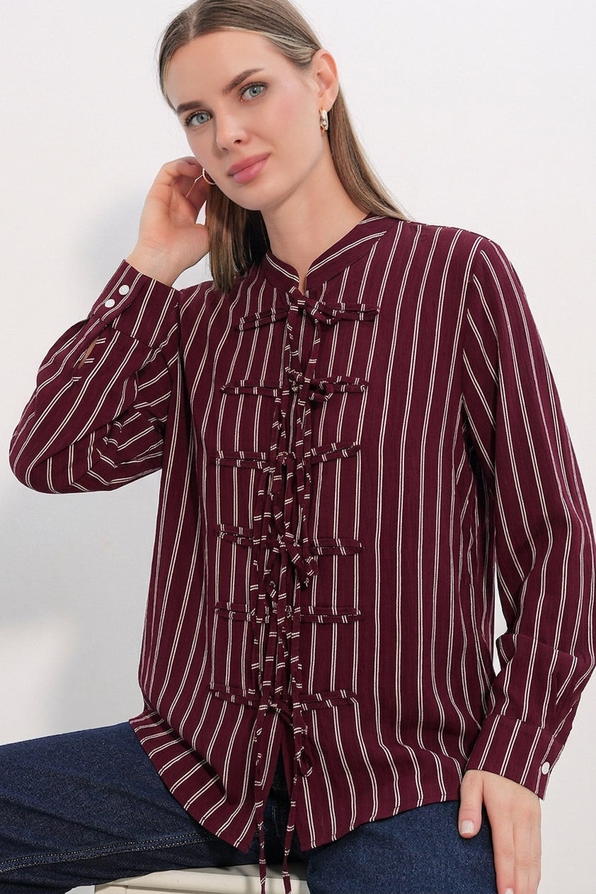 Bigdart Chemise rayée à nouer devant pour femme 20404 - Bordeaux