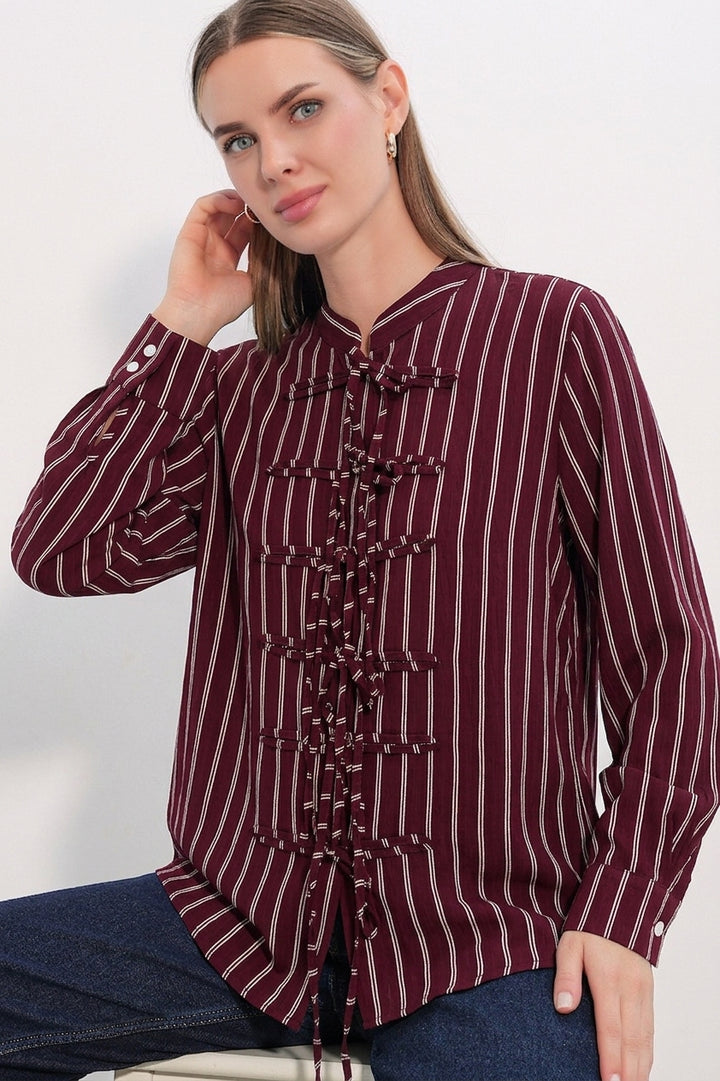 Bigdart Chemise à rayures à nouer devant pour femme 20404 - Bordeaux